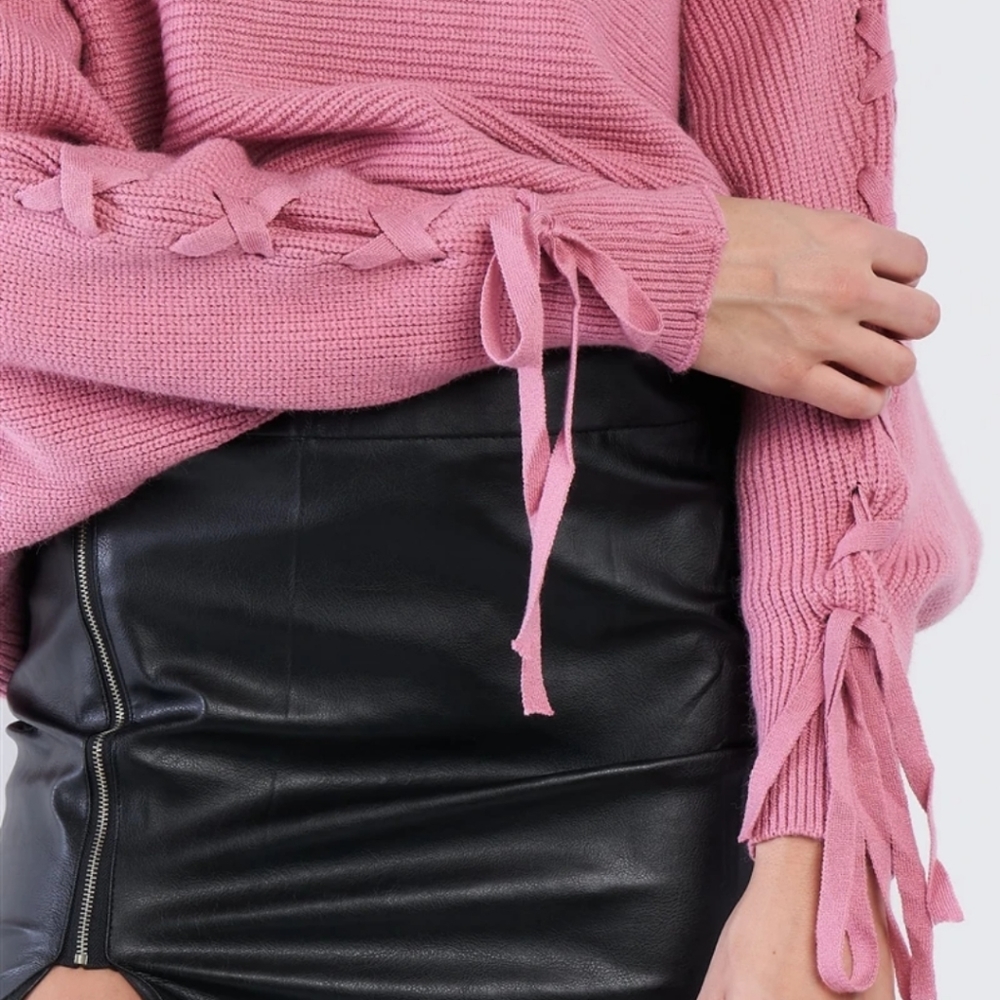 Mauve Lace Drop Shoulder Oversized Knit Sweater
